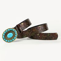 Retro Ethnic Style Geometric Pu Leather Metal Button Inlay Turquoise Adults Leather Belts main image 4
