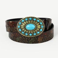 Retro Ethnic Style Geometric Pu Leather Metal Button Inlay Turquoise Adults Leather Belts main image 8