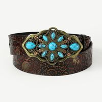 Retro Ethnic Style Geometric Pu Leather Metal Button Inlay Turquoise Adults Leather Belts main image 9