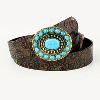 Retro Ethnic Style Geometric Pu Leather Metal Button Inlay Turquoise Adults Leather Belts main image 10