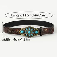 Retro Ethnic Style Geometric Pu Leather Metal Button Inlay Turquoise Adults Leather Belts sku image 4