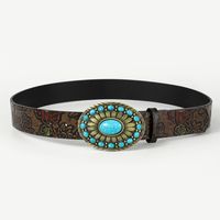 Retro Ethnic Style Geometric Pu Leather Metal Button Inlay Turquoise Adults Leather Belts sku image 7
