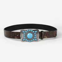 Retro Ethnic Style Geometric Pu Leather Metal Button Inlay Turquoise Adults Leather Belts sku image 9
