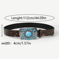 Retro Ethnic Style Geometric Pu Leather Metal Button Inlay Turquoise Adults Leather Belts sku image 10