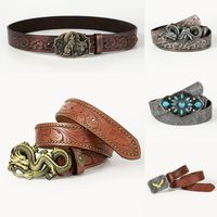 Vintage Style Ethnic Style Geometric Animal Dragon Pu Leather Metal Button Adults Leather Belts main image 1