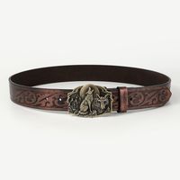Vintage Style Ethnic Style Geometric Animal Dragon Pu Leather Metal Button Adults Leather Belts sku image 3