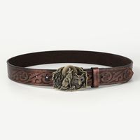 Vintage Style Ethnic Style Geometric Animal Dragon Pu Leather Metal Button Adults Leather Belts main image 3