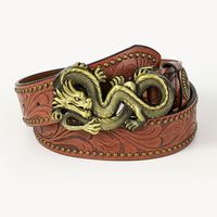 Vintage Style Ethnic Style Geometric Animal Dragon Pu Leather Metal Button Adults Leather Belts main image 4