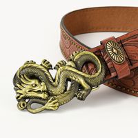 Vintage Style Ethnic Style Geometric Animal Dragon Pu Leather Metal Button Adults Leather Belts main image 5