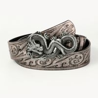 Vintage Style Ethnic Style Geometric Animal Dragon Pu Leather Metal Button Adults Leather Belts main image 7