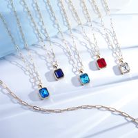 Copper 14K Gold Plated IG Style Simple Style Square Inlay Glass Birthstone Double Layer Necklaces main image 4