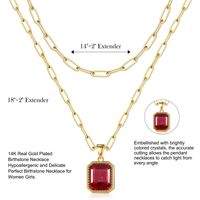 Copper 14K Gold Plated IG Style Simple Style Square Inlay Glass Birthstone Double Layer Necklaces main image 2