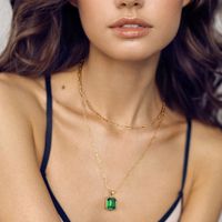 Copper 14K Gold Plated IG Style Simple Style Square Inlay Glass Birthstone Double Layer Necklaces main image 1