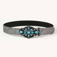 Vintage Style Ethnic Style Geometric Animal Dragon Pu Leather Metal Button Adults Leather Belts sku image 1
