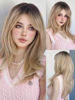 Women's Cute Sexy Camel Casual Holiday Chemical Fiber Side Points Long Straight Hair Wig Net main image 6