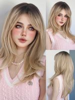 Women's Cute Sexy Camel Casual Holiday Chemical Fiber Side Points Long Straight Hair Wig Net sku image 1