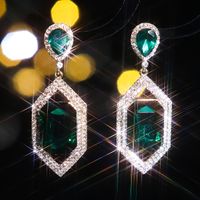1 Par Elegante Geométrico Bloque De Color Embutido Aleación Diamantes De Imitación Circón Pendientes De Gota sku image 11