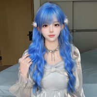 Mujeres Adultos Estilo Japones Lolita Dulce Azul Casual Fin De Semana Carnaval Fibra Química Bangs Pelo Largo Y Rizado Red De Peluca main image 4