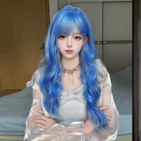 Women's Adults Japanese Style Lolita Sweet Blue Casual Weekend Carnival Chemical Fiber Bangs Long Curly Hair Wig Net main image 2