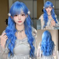 Women's Adults Japanese Style Lolita Sweet Blue Casual Weekend Carnival Chemical Fiber Bangs Long Curly Hair Wig Net sku image 1