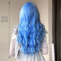 Femmes Adultes Style Japonais Lolita Sucré Bleu Décontractée Weekend Carnaval Fibre Chimique Bangs Cheveux Longs Et Bouclés Filet À Perruque main image 9