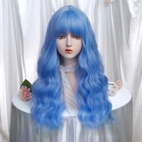Femmes Adultes Style Japonais Lolita Sucré Bleu Décontractée Weekend Carnaval Fibre Chimique Bangs Cheveux Longs Et Bouclés Filet À Perruque main image 5