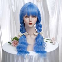 Mujeres Adultos Estilo Japones Lolita Dulce Azul Casual Fin De Semana Carnaval Fibra Química Bangs Pelo Largo Y Rizado Red De Peluca main image 7
