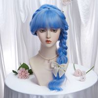Mujeres Adultos Estilo Japones Lolita Dulce Azul Casual Fin De Semana Carnaval Fibra Química Bangs Pelo Largo Y Rizado Red De Peluca main image 8