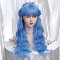 Femmes Adultes Style Japonais Lolita Sucré Bleu Décontractée Weekend Carnaval Fibre Chimique Bangs Cheveux Longs Et Bouclés Filet À Perruque main image 6