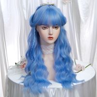Mujeres Adultos Estilo Japones Lolita Dulce Azul Casual Fin De Semana Carnaval Fibra Química Bangs Pelo Largo Y Rizado Red De Peluca main image 6