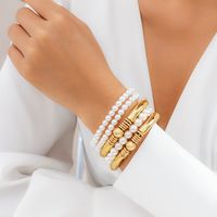 Vintage Style Simple Style Classic Style Irregular Round Ccb Imitation Pearl Thick Women's Bracelets main image 1