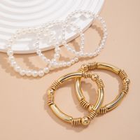 Vintage Style Simple Style Classic Style Irregular Round Ccb Imitation Pearl Thick Women's Bracelets main image 4