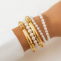 Vintage Style Simple Style Classic Style Irregular Round Ccb Imitation Pearl Thick Women's Bracelets sku image 1