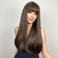 Women's Adults Sexy Sweet Brown Casual Holiday Weekend Chemical Fiber Bangs Long Straight Hair Wig Net main image 2