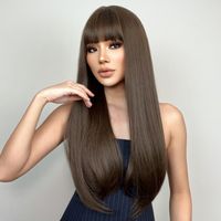 Women's Adults Sexy Sweet Brown Casual Holiday Weekend Chemical Fiber Bangs Long Straight Hair Wig Net main image 4