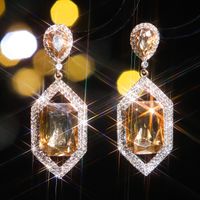1 Par Elegante Geométrico Bloque De Color Embutido Aleación Diamantes De Imitación Circón Pendientes De Gota sku image 12