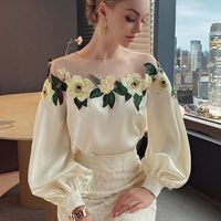 Women's Chiffon Shirt Long Sleeve Blouses Embroidery Elegant Flower main image 3