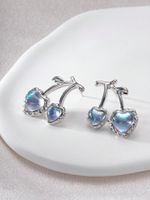 1 Pair Ig Style Cherry Inlay Alloy Glass Silver Plated Ear Studs main image 3
