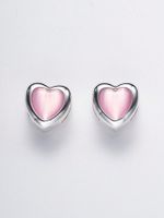 1 Pair Simple Style Heart Shape Inlay Copper Zircon Silver Plated Ear Studs main image 3
