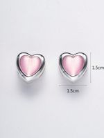 1 Pair Simple Style Heart Shape Inlay Copper Zircon Silver Plated Ear Studs main image 2