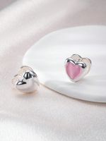 1 Pair Simple Style Heart Shape Inlay Copper Zircon Silver Plated Ear Studs main image 5