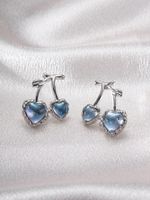 1 Pair Ig Style Cherry Inlay Alloy Glass Silver Plated Ear Studs main image 5