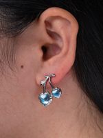 1 Pair Ig Style Cherry Inlay Alloy Glass Silver Plated Ear Studs main image 1