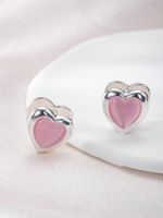 1 Pair Simple Style Heart Shape Inlay Copper Zircon Silver Plated Ear Studs main image 4
