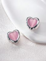 1 Pair Simple Style Heart Shape Inlay Copper Zircon Silver Plated Ear Studs main image 6