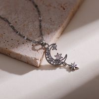 Romantic Moon Copper Plating Inlay Zircon 18k Gold Plated Pendant Necklace main image 6