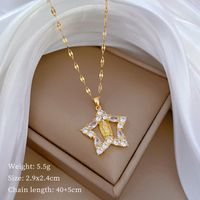 Wholesale Retro Pentagram Titanium Steel Copper Inlay Artificial Gemstones Pendant Necklace main image 2