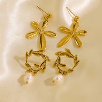1 Pair Vacation Sweet Flower Plating 304 Stainless Steel Pearl 14K Gold Plated Drop Earrings main image 8
