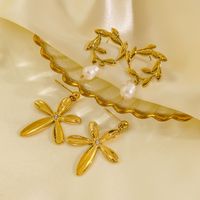 1 Pair Vacation Sweet Flower Plating 304 Stainless Steel Pearl 14K Gold Plated Drop Earrings main image 6