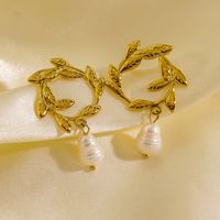 1 Pair Vacation Sweet Flower Plating 304 Stainless Steel Pearl 14K Gold Plated Drop Earrings main image 5